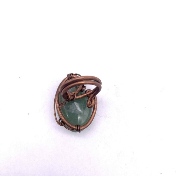 Copper Wire Wrap Green Stone Bead Ring Size 5 - Picture 3 of 4